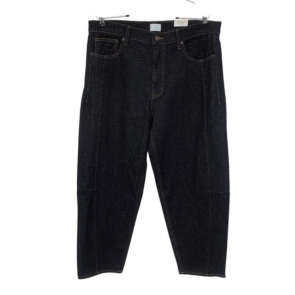 Time and Tru Barrel Leg Jeans Women 16 Dark Rinse Indigo High Rise Stretch Denim